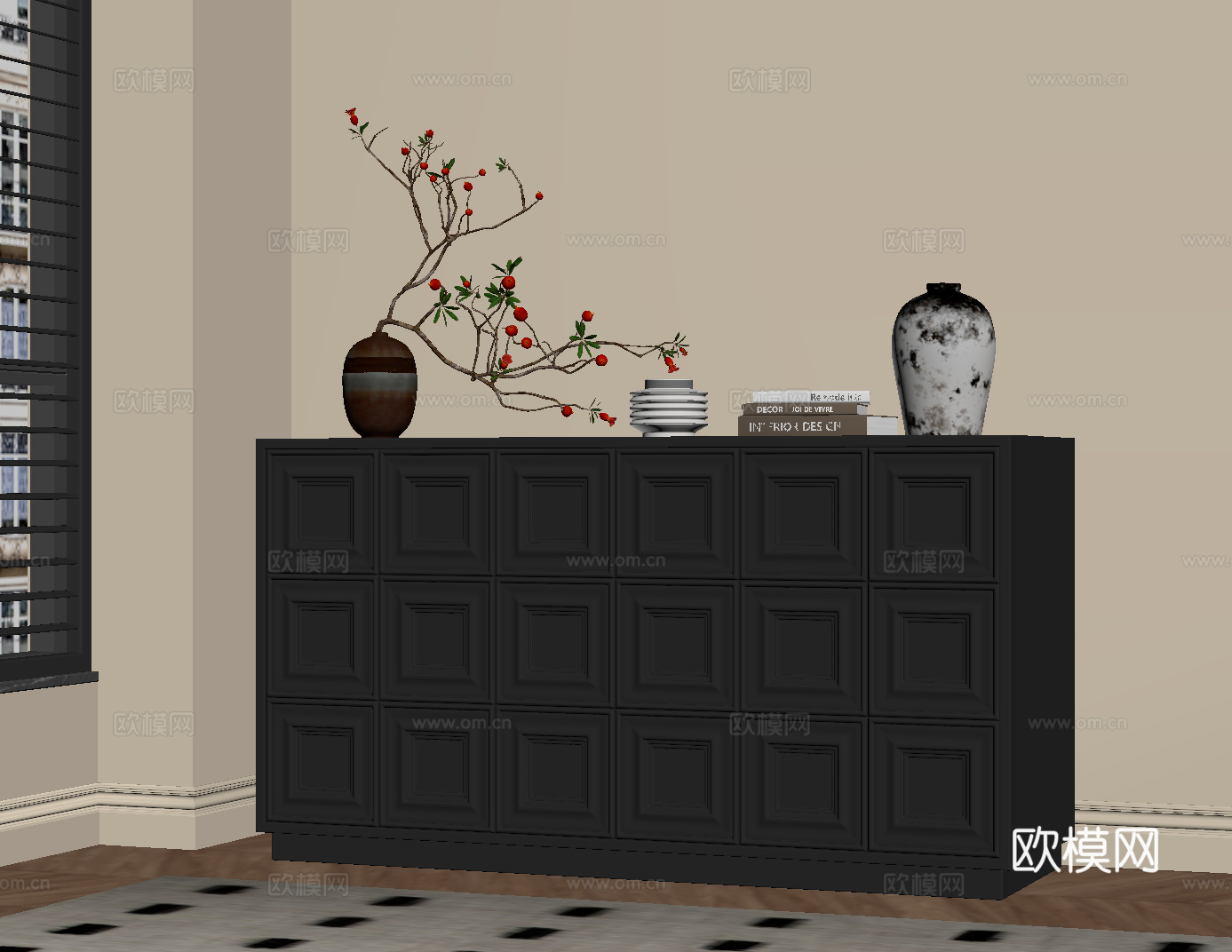 法式复古玄关柜 边柜su模型