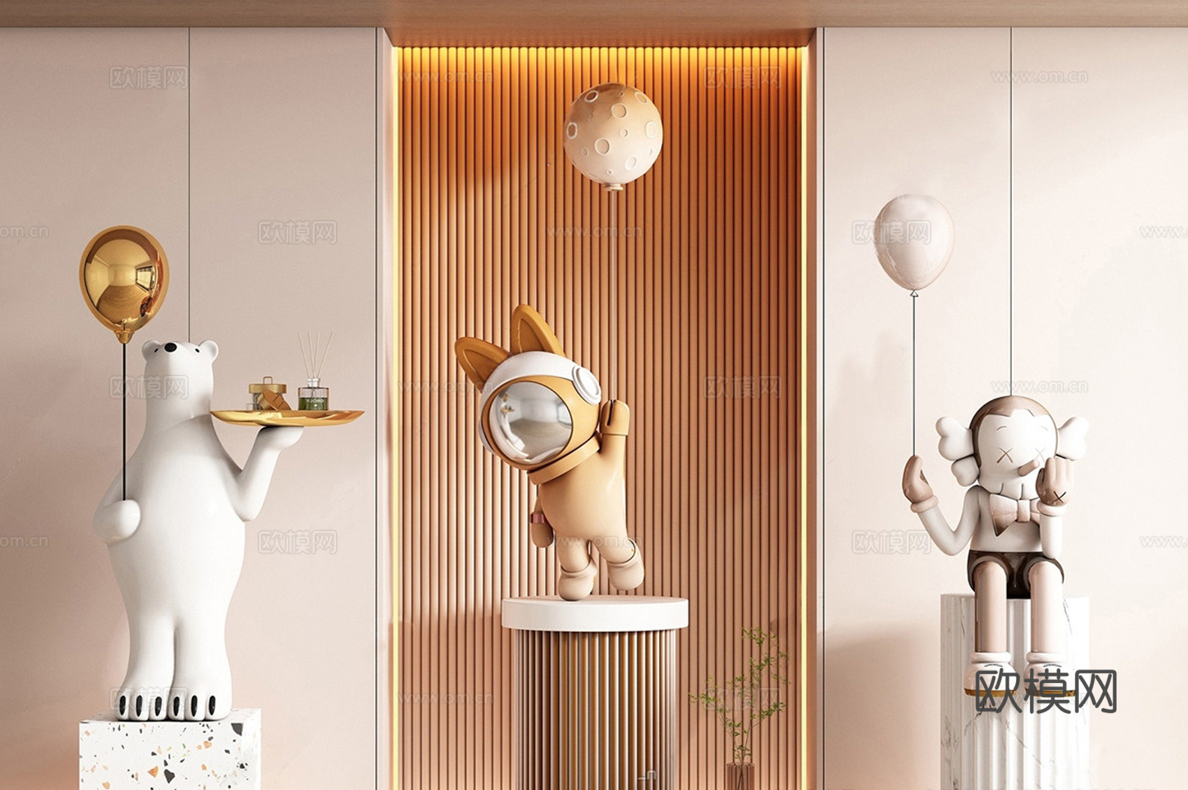 现代雕塑摆件 卡通雕塑公仔摆件su模型