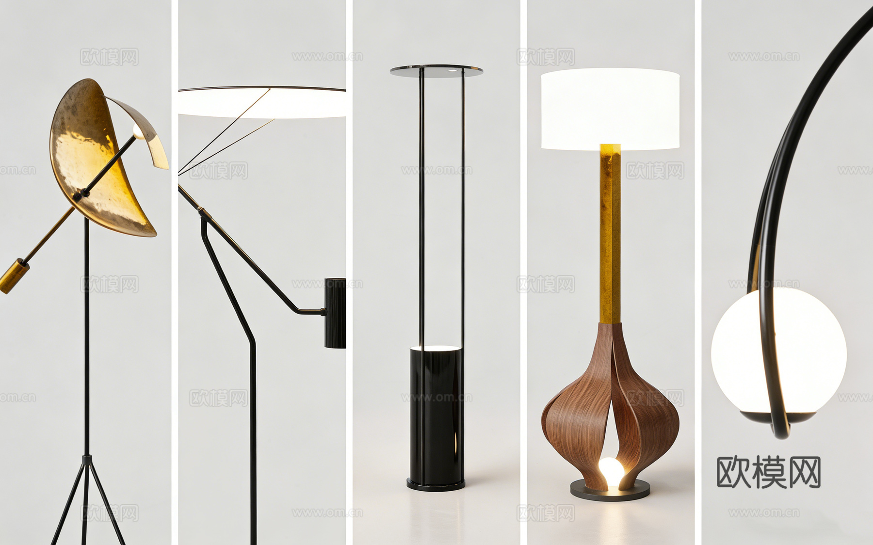 意式轻奢金色弯曲顶面落地灯 细黑支架 客厅角落艺术灯 金色叶su模型