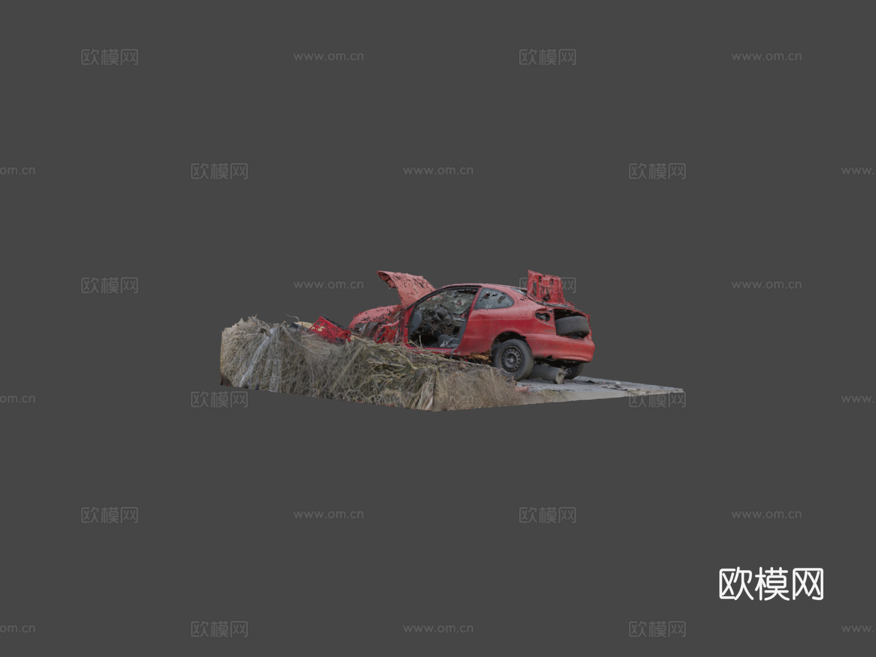 红色汽车残骸su模型