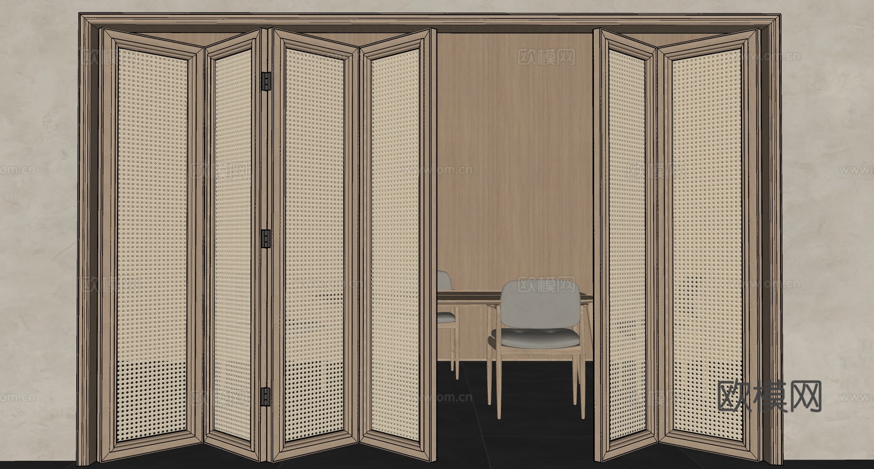 现代简约折叠门 阳台折叠门 藤编折叠门 折叠木门su模型