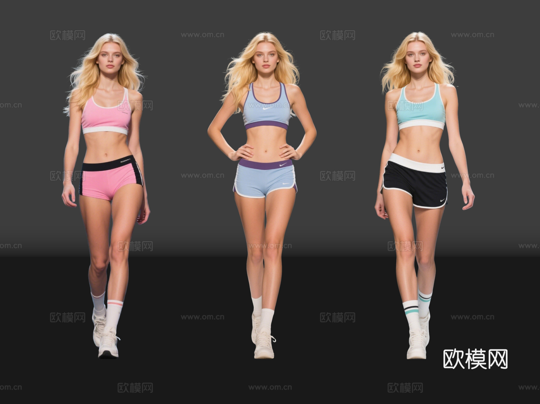 2D现代人物 运动装美女 运动装模特 跑步运动 夏季运动装su模型