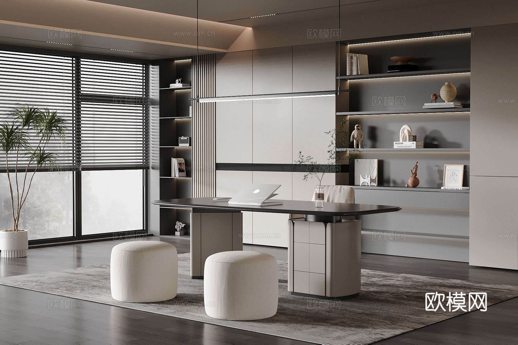 现代书房 书桌椅 书柜3d模型