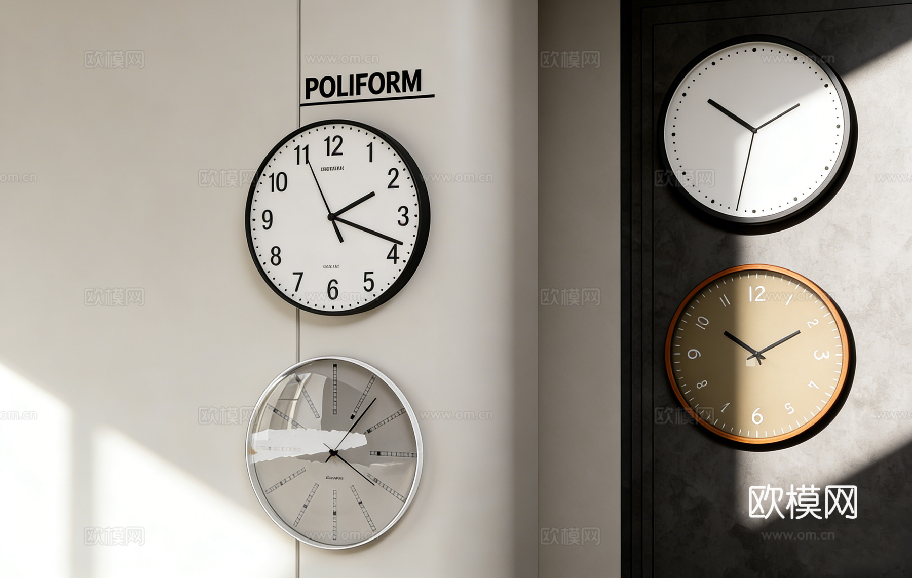 ​  现代简约挂钟 半透明挂钟 银色钟表  创意钟表  现代su模型