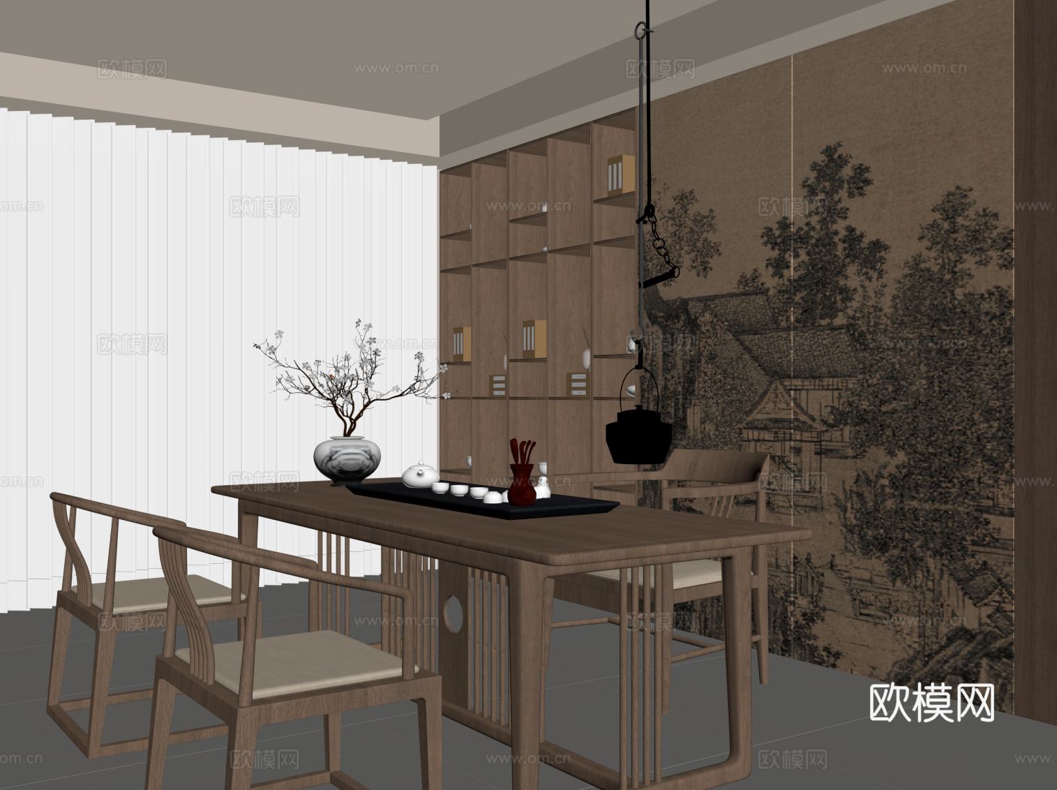 新中式宋氏风茶室 茶桌椅 茶柜su模型su模型