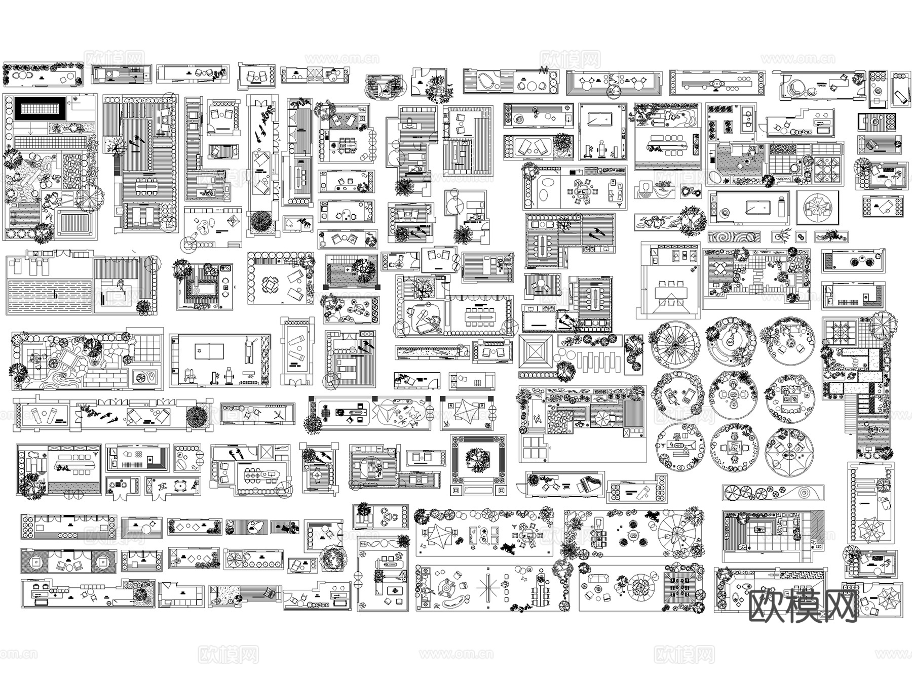 阳台露台空中花园庭院平面布置图CAD图块图库集 13套cad施工图