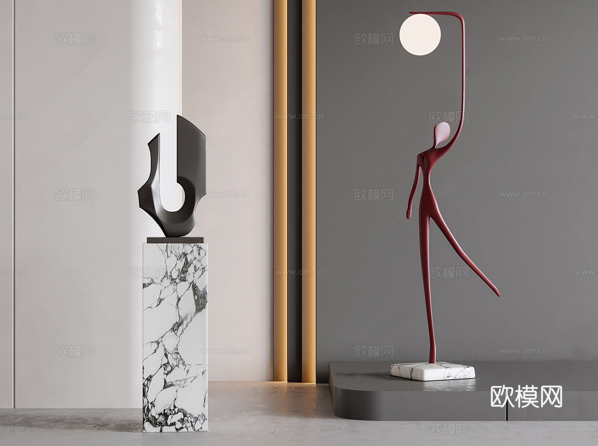 现代意式雕塑摆件 艺术雕塑 金属雕塑 落地灯su模型