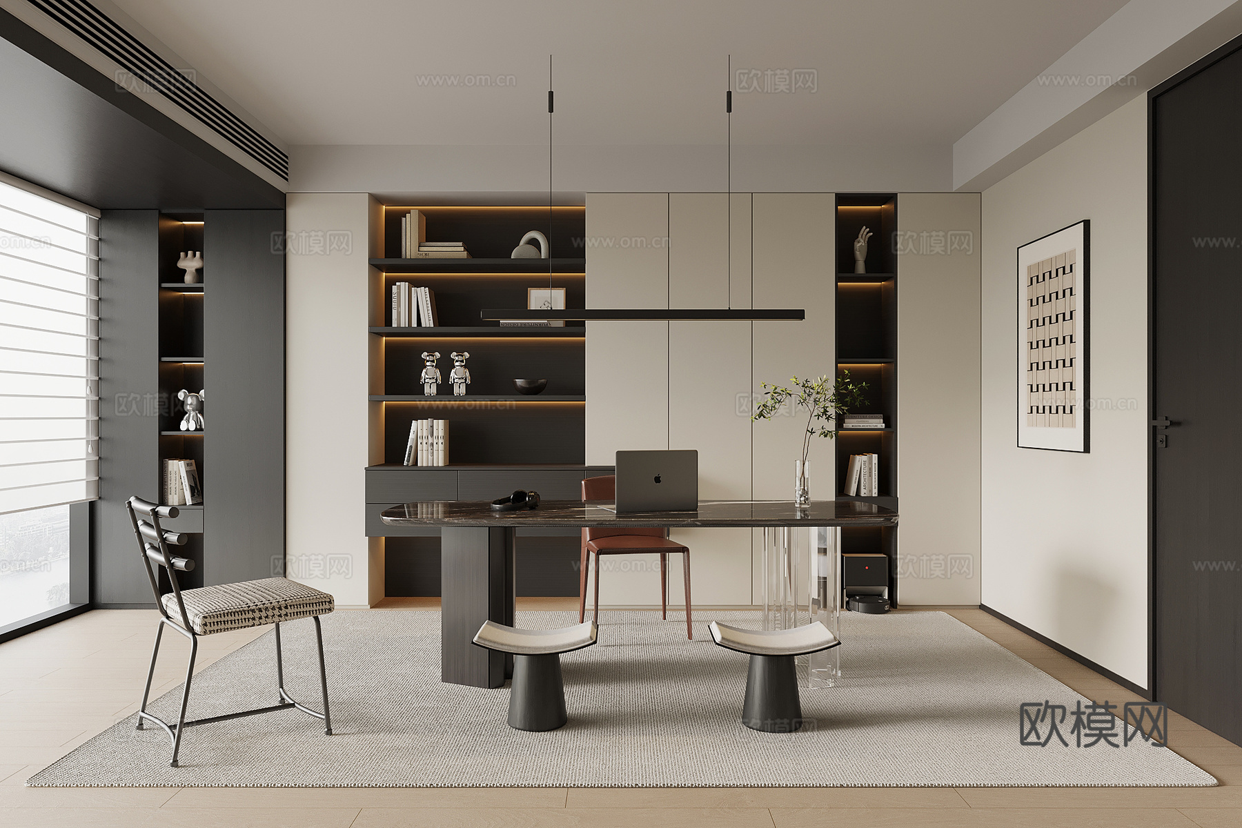 现代意式书房 书桌椅su模型