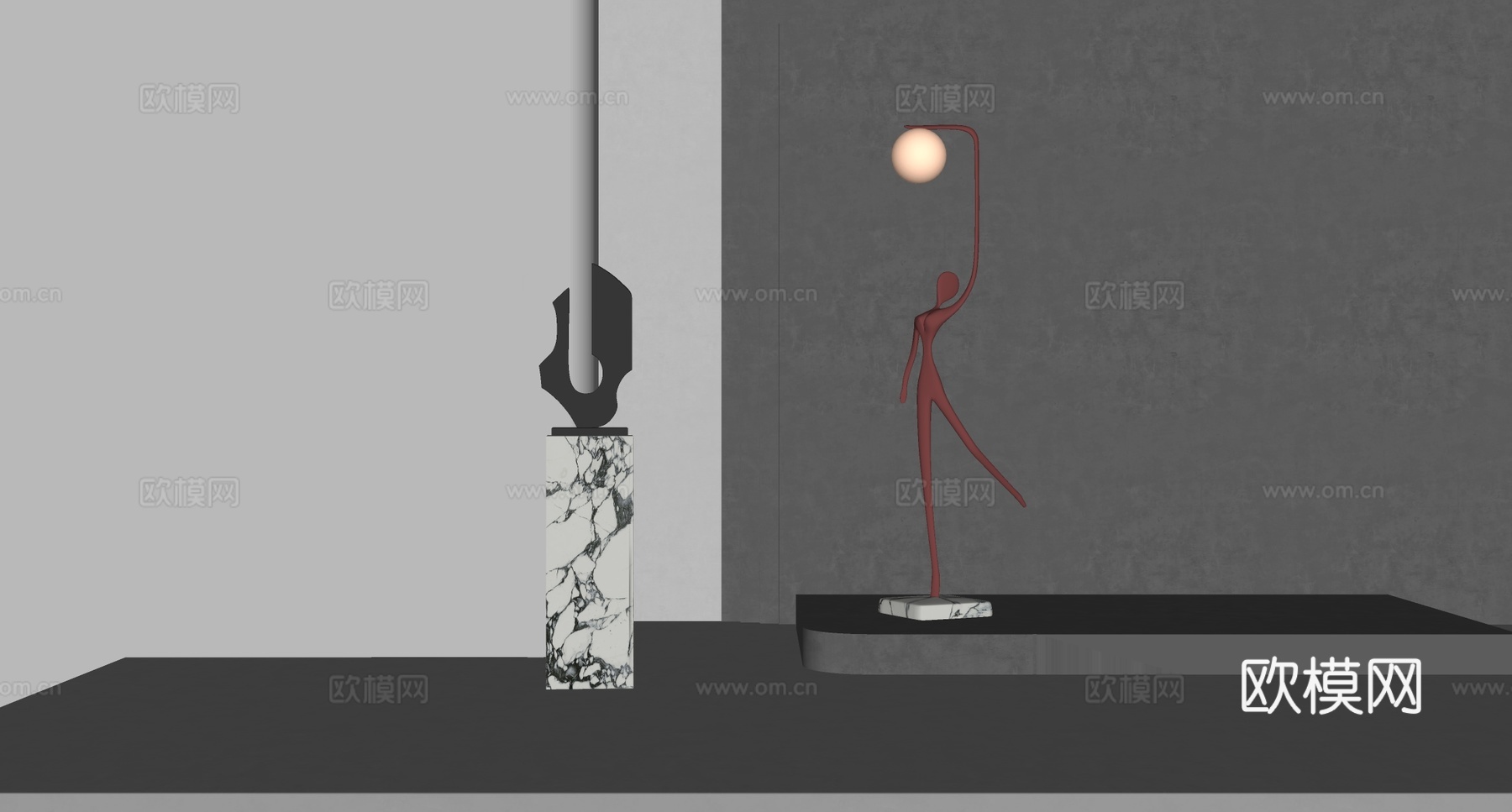 现代意式雕塑摆件 艺术雕塑 金属雕塑 落地灯su模型