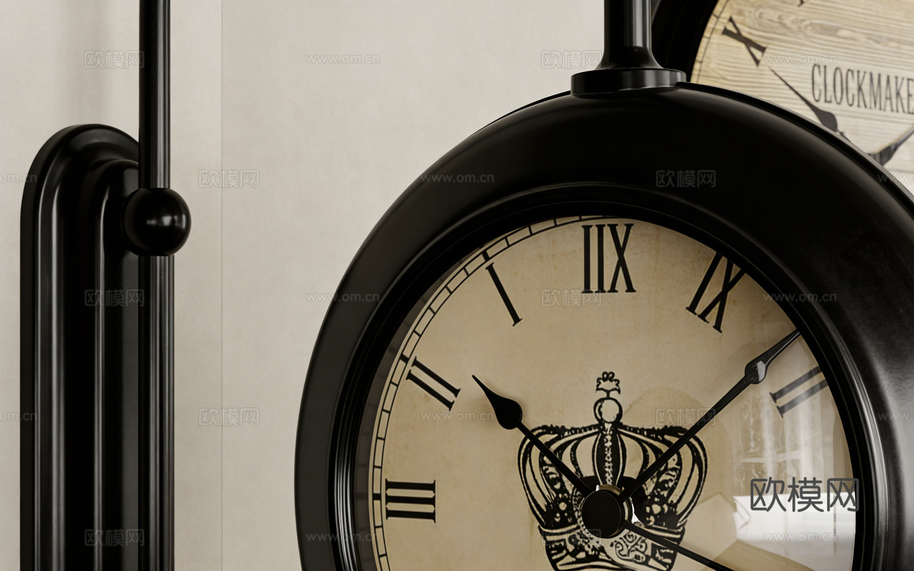 复古与现代挂钟 法式皇冠钟 简约黑框钟 背景墙装饰 挂钟 墙su模型