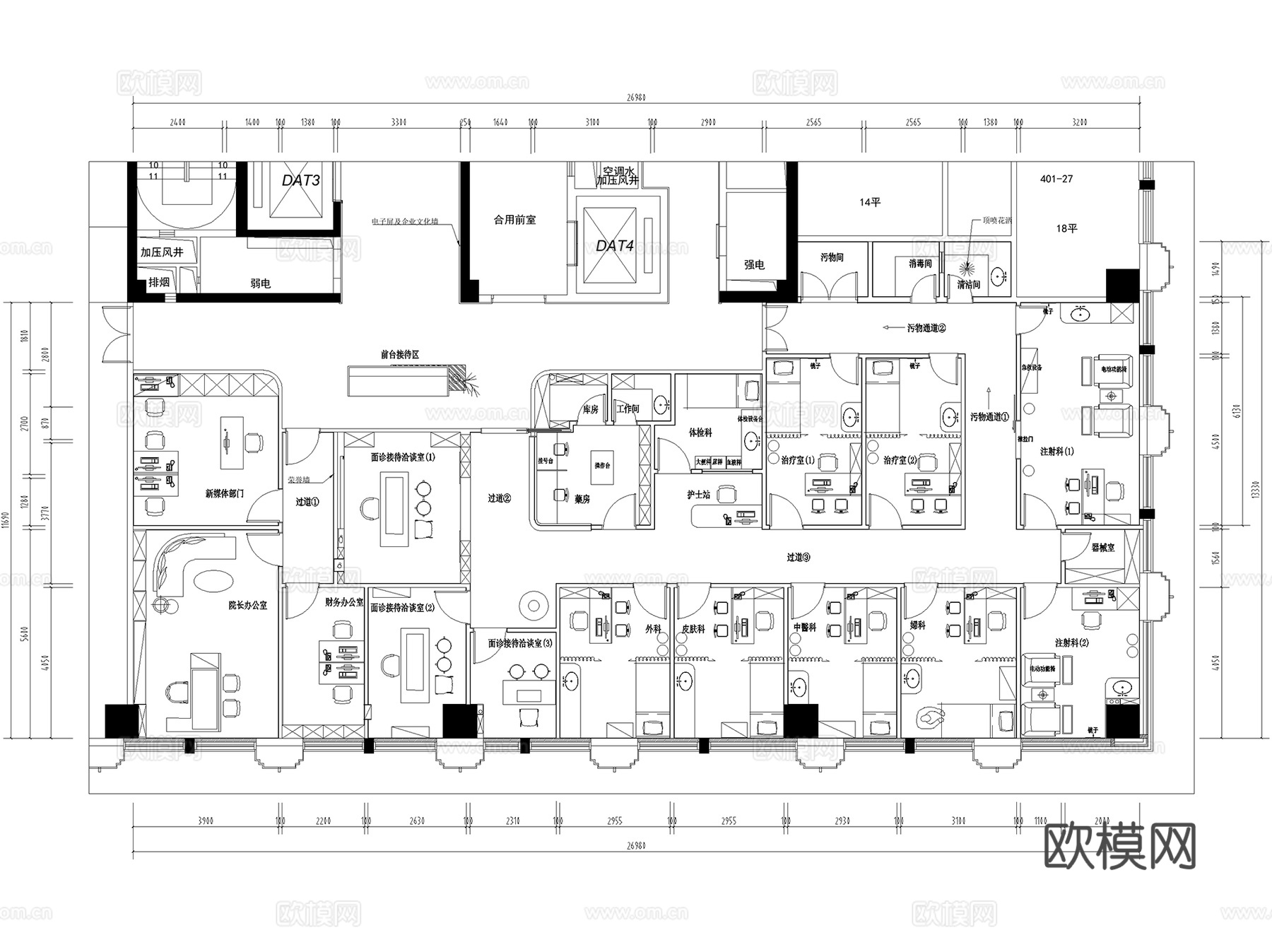 中医院诊所诊室理疗馆门诊体检养生中心药店平面图室内工装CADcad施工图