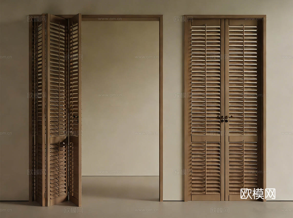 中古侘寂折叠门 百叶折叠门 推拉门 百叶门su模型su模型