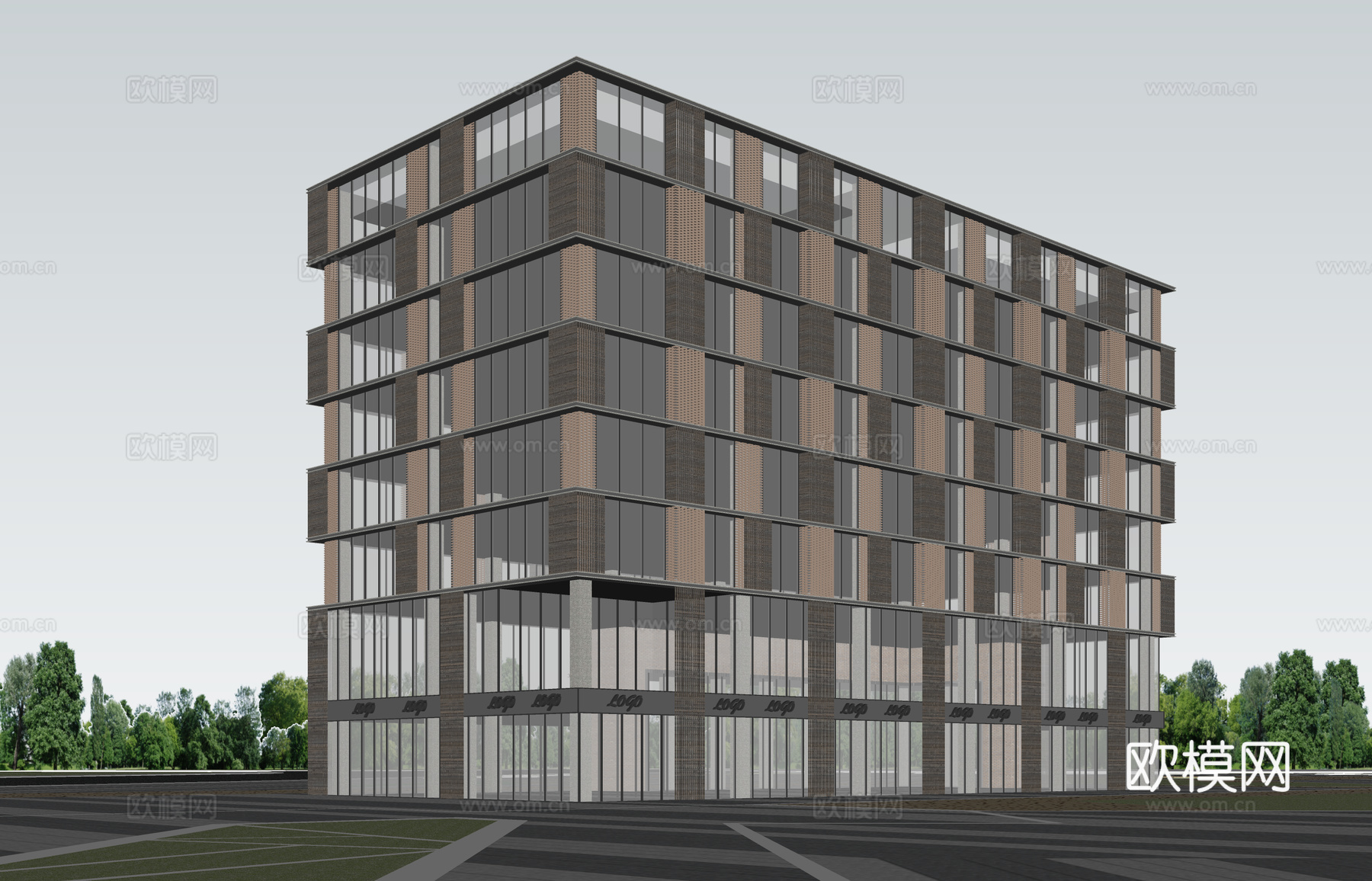 多层办公楼 现代产业园 多层办公 厂房 产业园 办公楼su模型