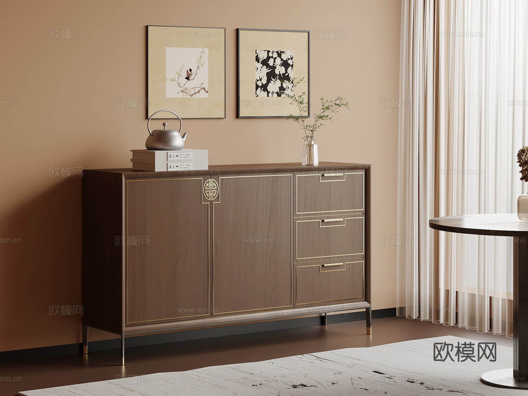 新中式玄关柜su模型