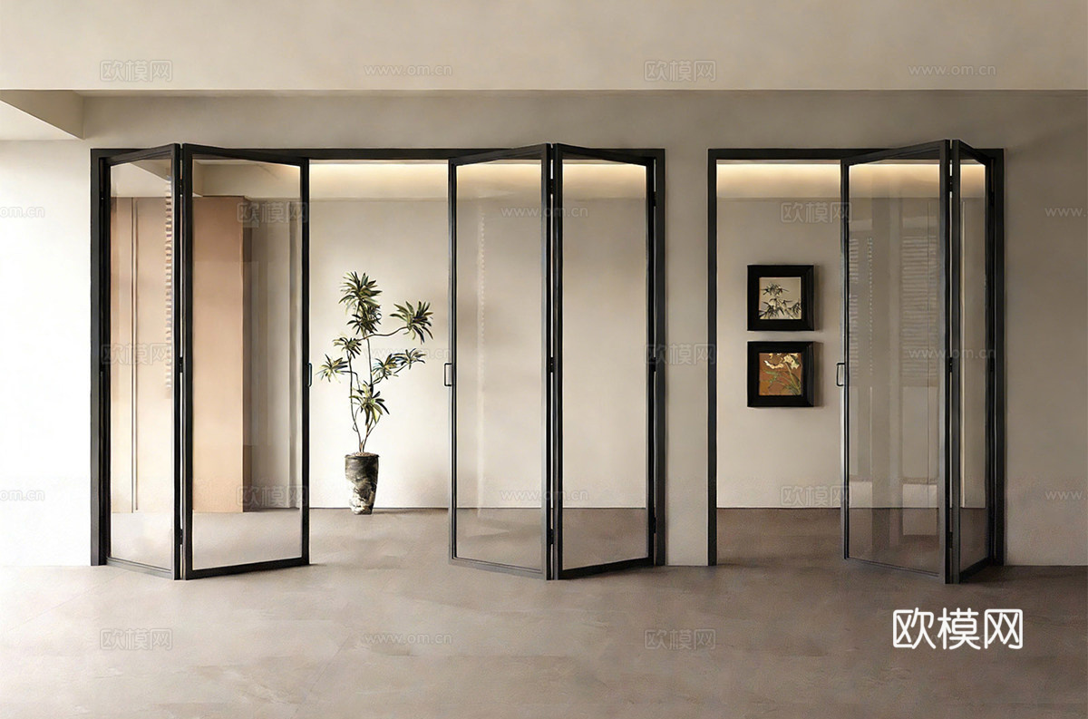 现代折叠门 折叠门 玻璃折叠门 阳台折叠门su模型