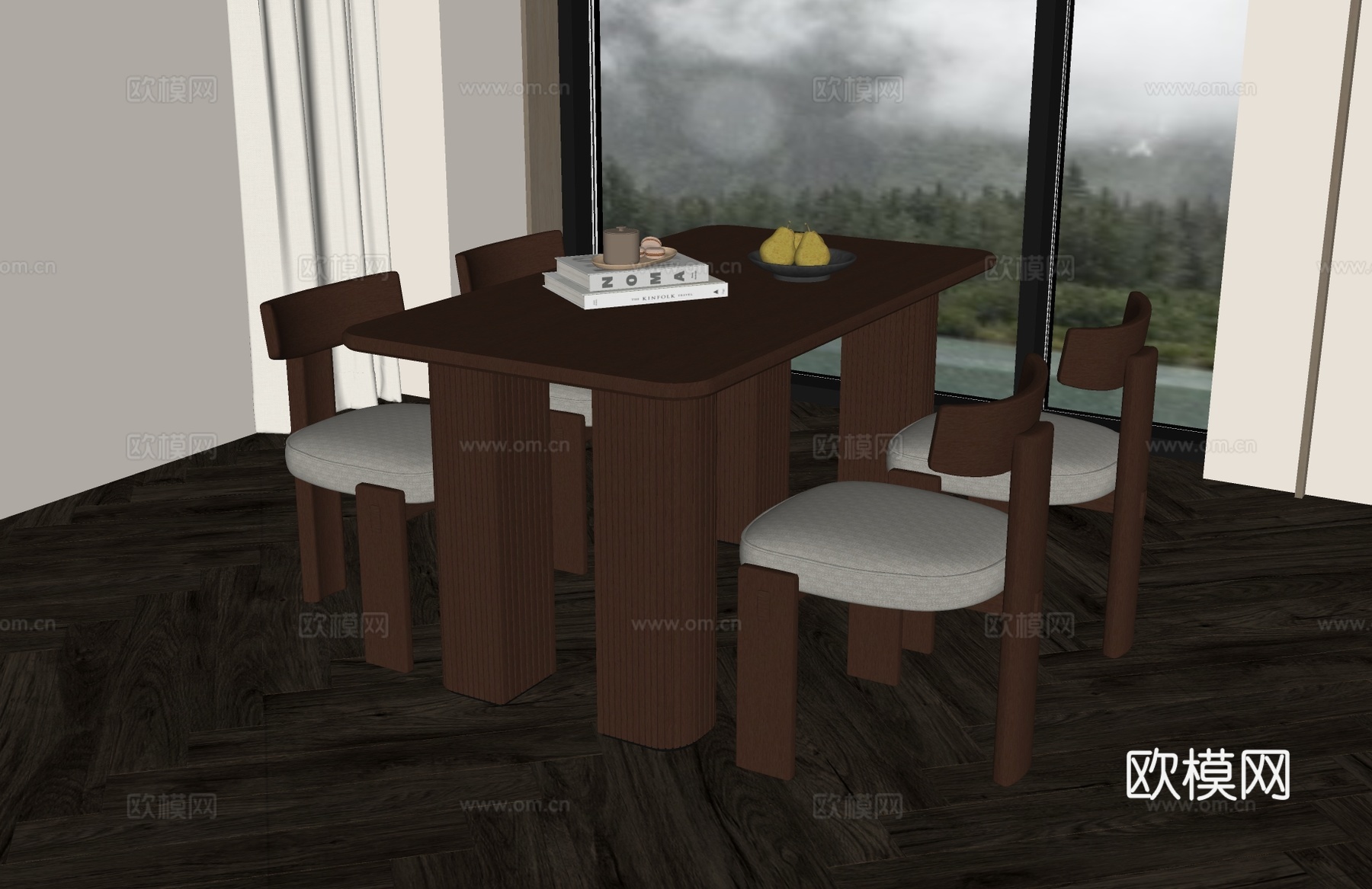 现代中古餐厅 现代中古餐桌椅 现代餐厅 现代餐桌 中古餐桌椅su模型