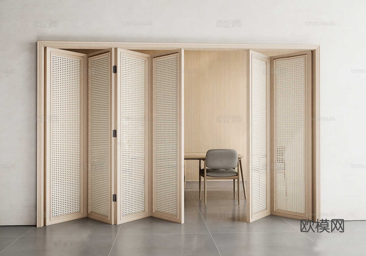 现代简约折叠门 阳台折叠门 藤编折叠门 折叠木门su模型