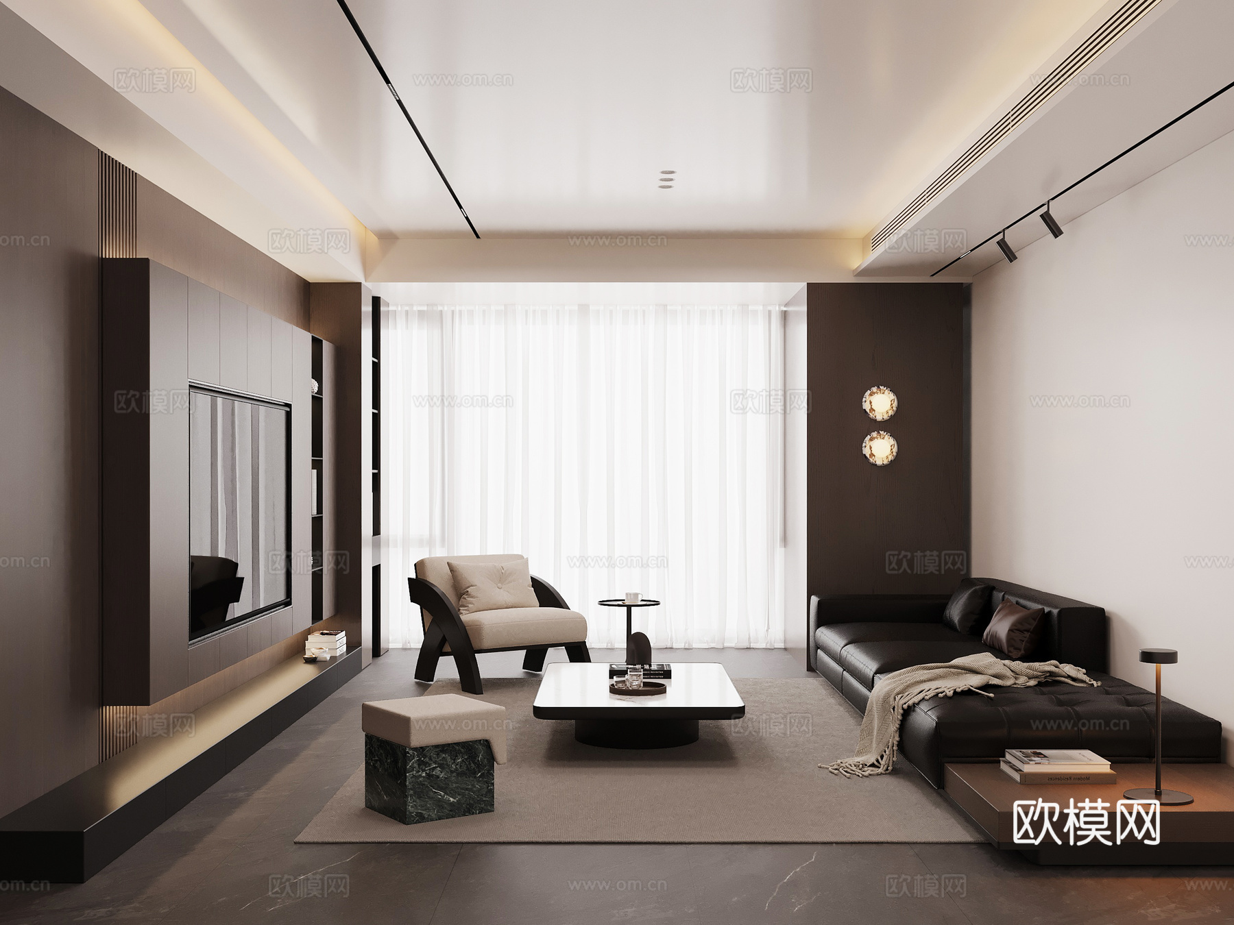 现代意式客厅 沙发茶几组合su模型