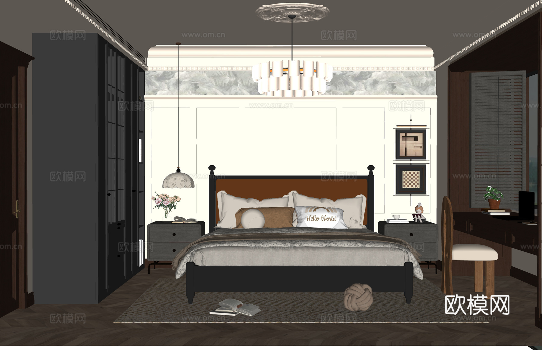 餐厅 沙发 阳台 书桌 书柜su模型