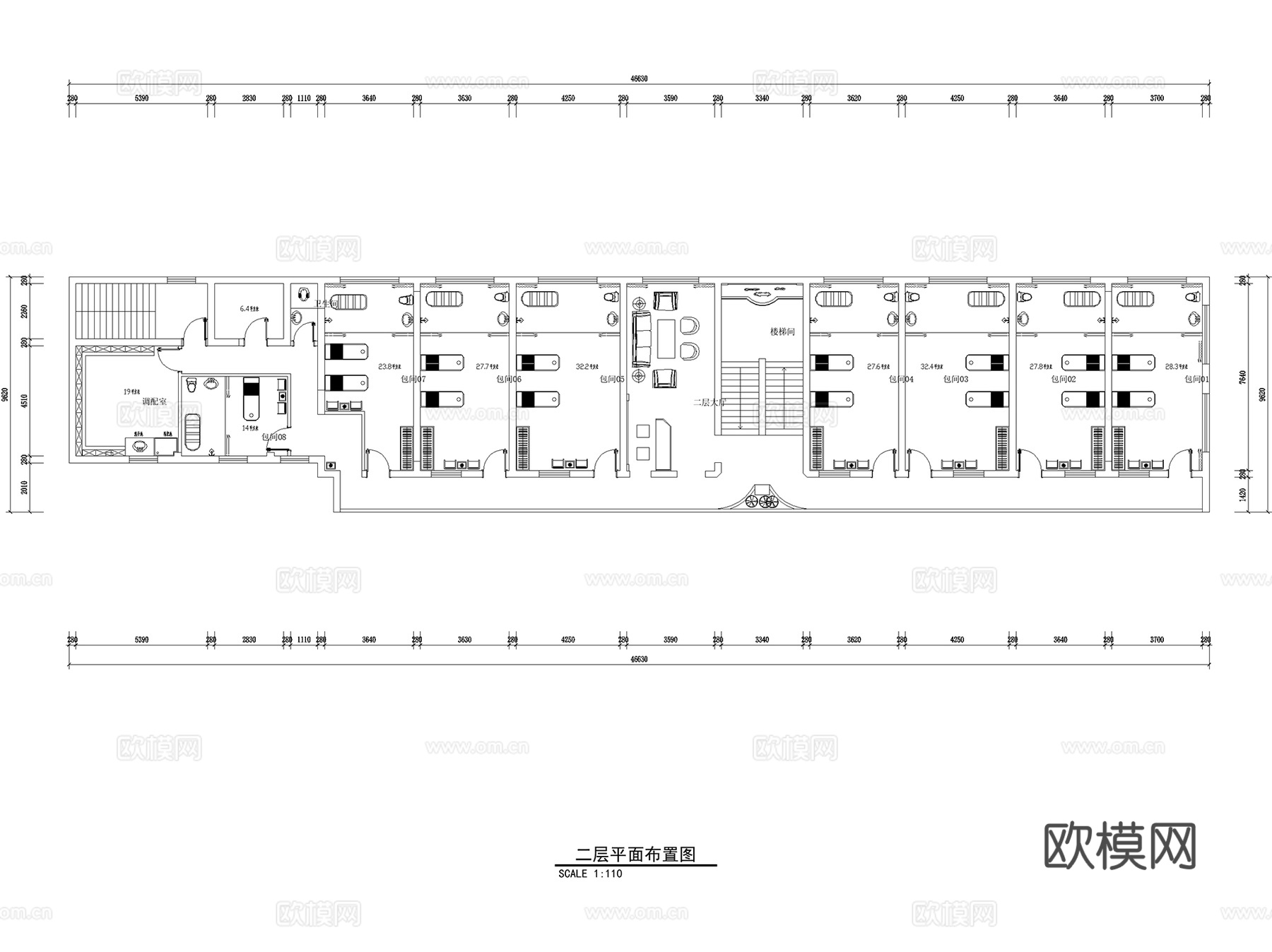 按摩推拿室美容理疗平面系统图室内工装CAD施工图cad施工图