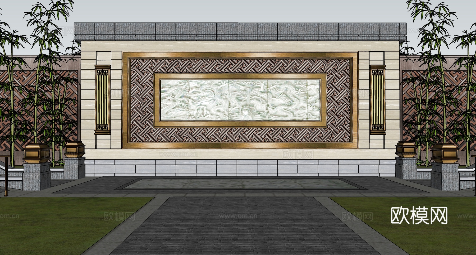 中式景墙 庭院景观su模型
