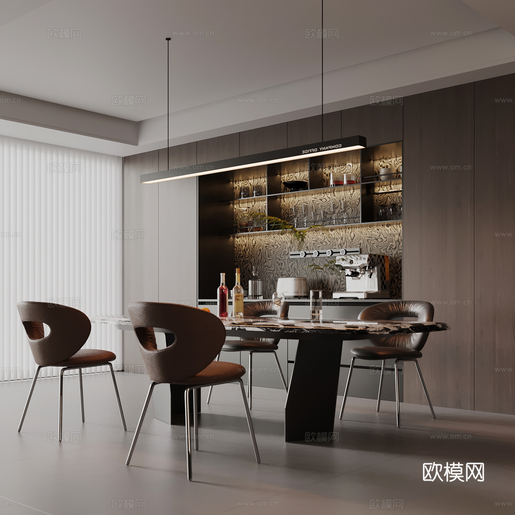 现代意式餐厅 餐边柜 酒柜 餐桌椅su模型