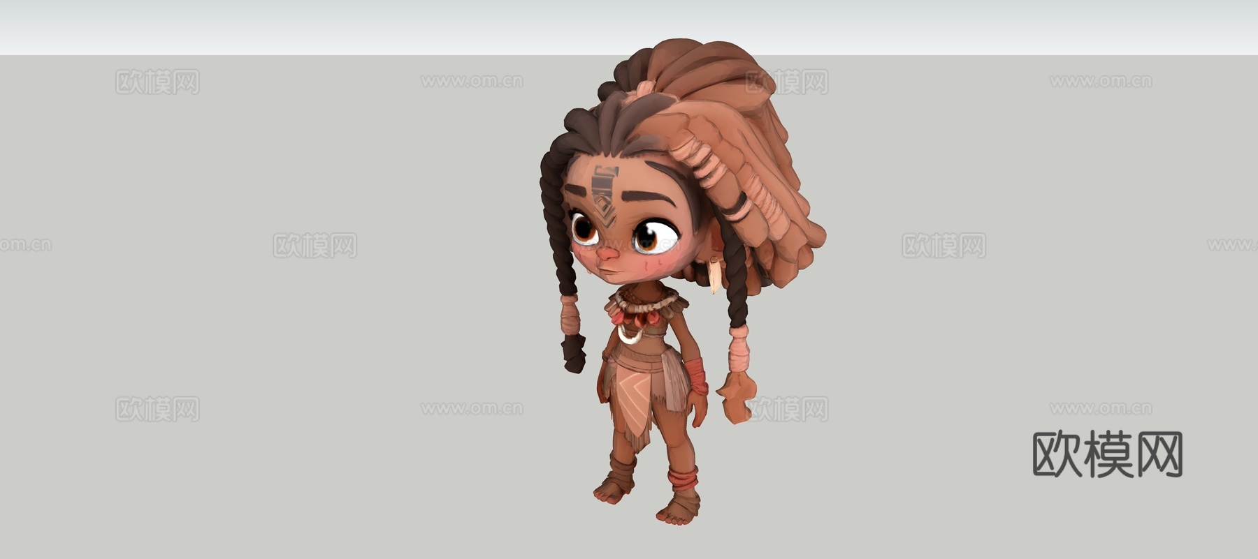 卡通手绘风 部落原住民小女孩 三维人物模型Q 版卡通 原始部su模型