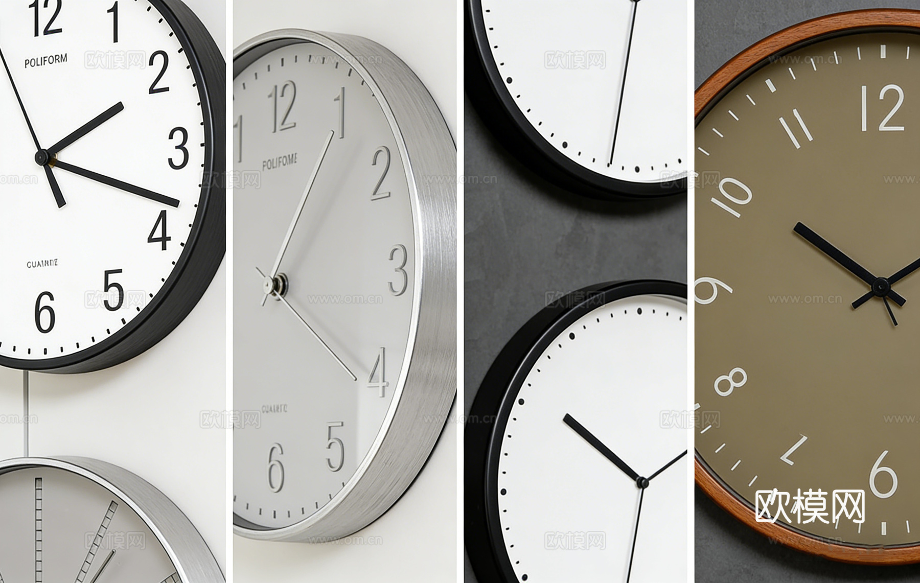 ​  现代简约挂钟 半透明挂钟 银色钟表  创意钟表  现代su模型