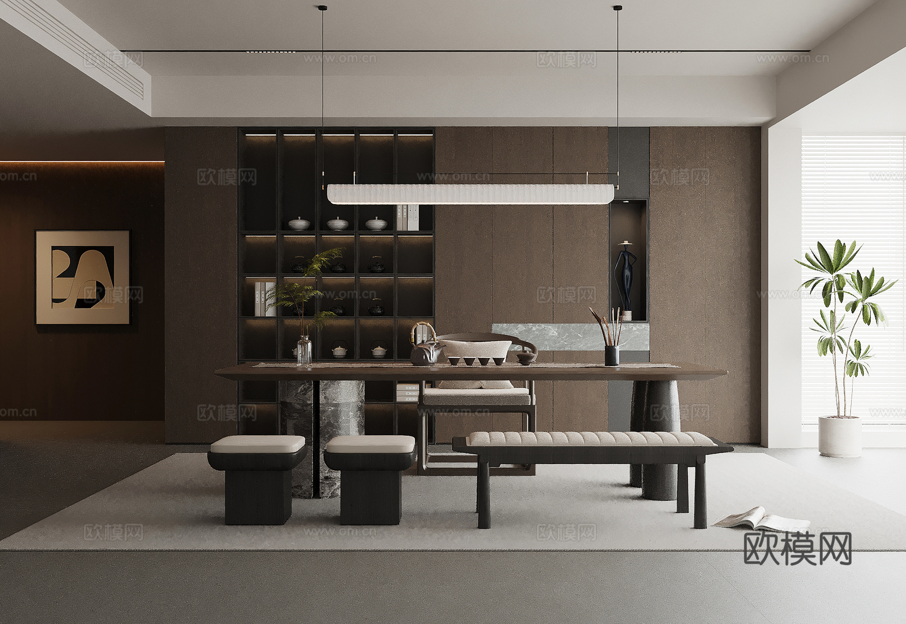 现代意式茶室 茶桌椅 茶柜su模型