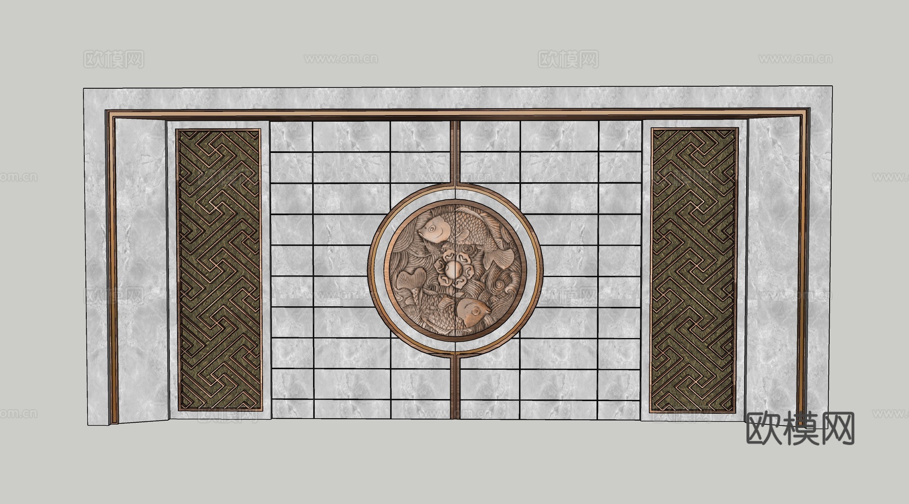 新中式景观墙 对景景墙 入口景墙 直线 庭院景墙su模型