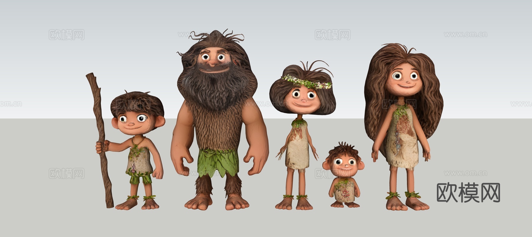 原始人卡通动漫人物玩具雕塑摆件su模型