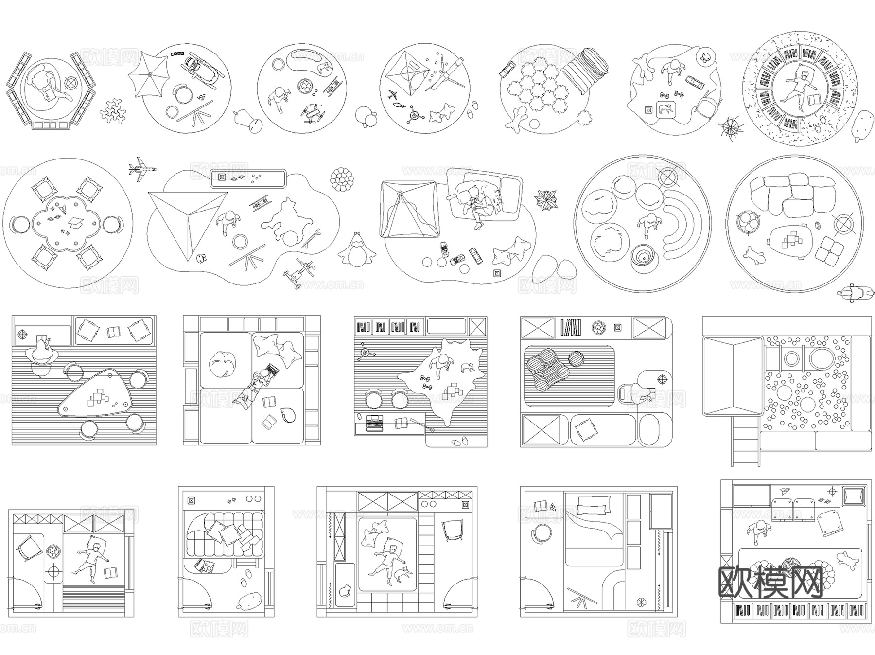 儿童玩具房布置娱乐活动区帐篷积木设施CAD图块图库 16套cad施工图
