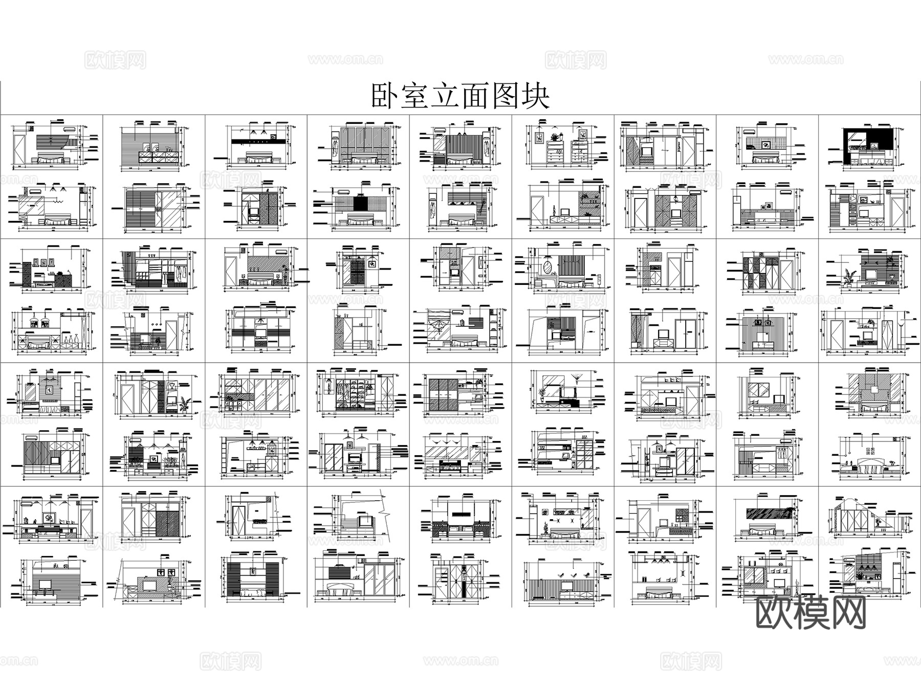室内家装客餐厅厨房卧室卫生间立面图块图库CAD施工图集 9套cad施工图