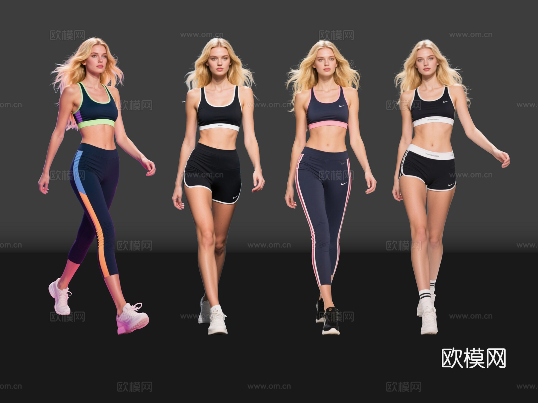 2D现代人物 运动装美女 运动装模特 跑步运动 夏季运动装su模型