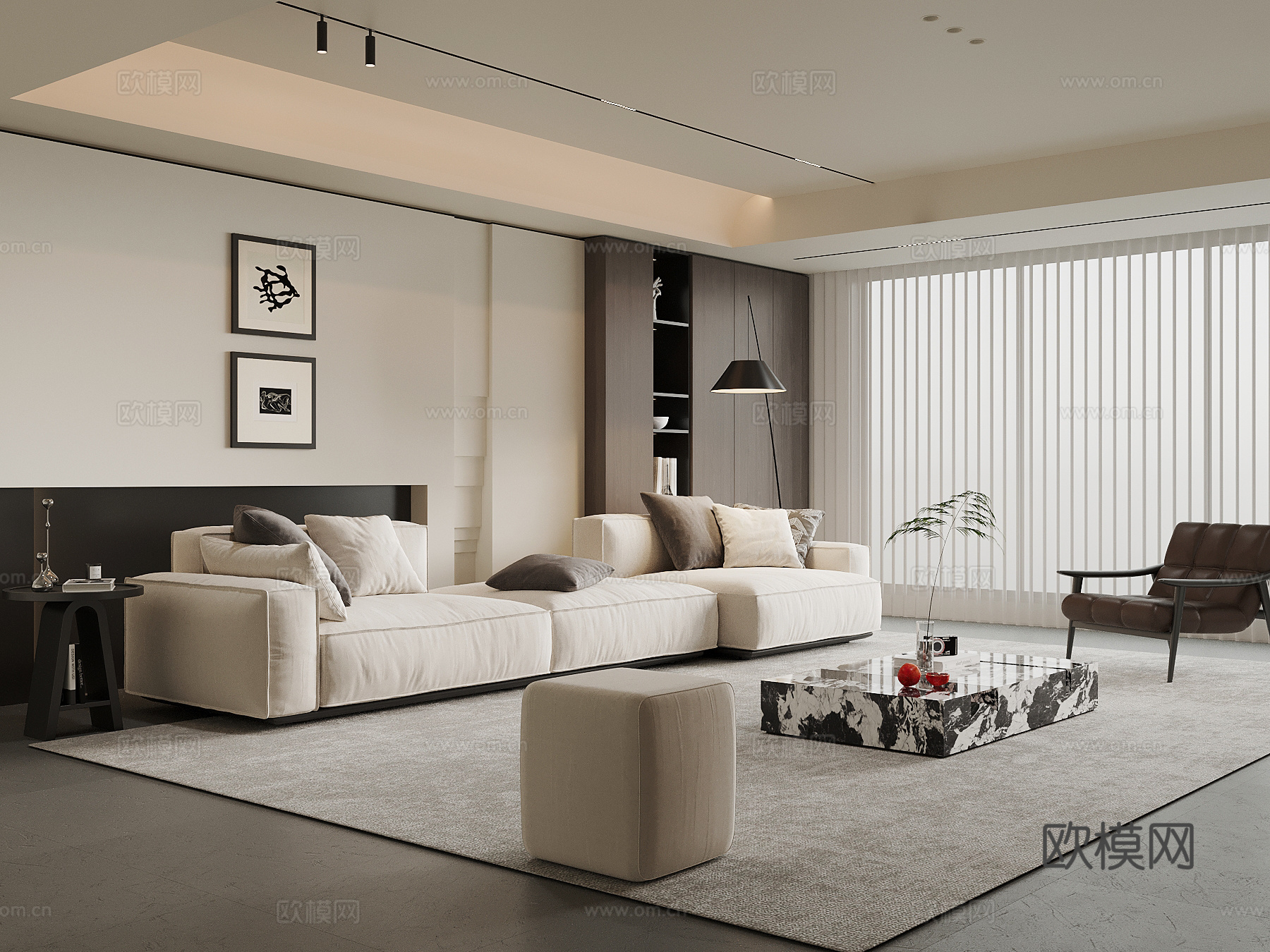 现代客厅 沙发茶几组合 背景墙su模型