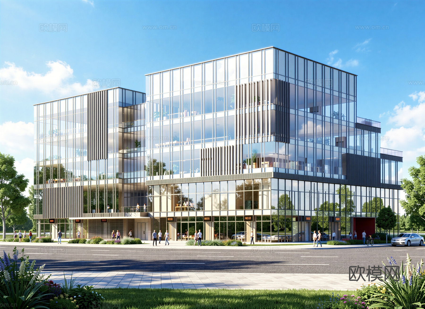 多层办公楼 现代产业园 多层办公 厂房 产业园 办公楼su模型