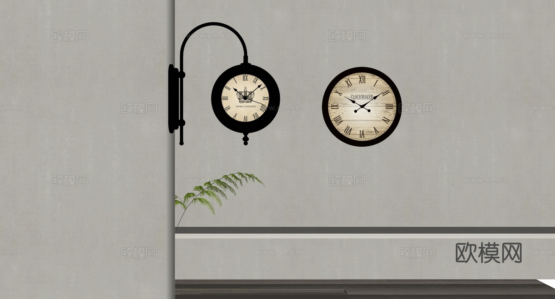 复古与现代挂钟 法式皇冠钟 简约黑框钟 背景墙装饰 挂钟 墙su模型