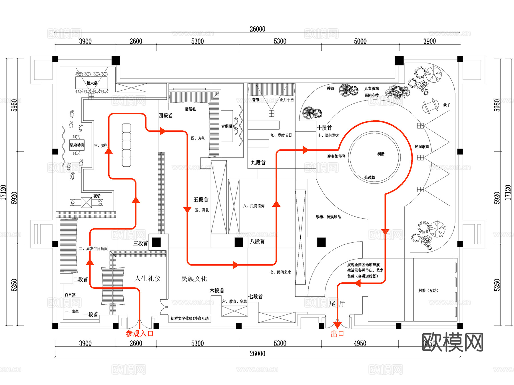 历史文化展厅科技城市展览馆博物馆陈列CAD平面施工图集25套cad施工图