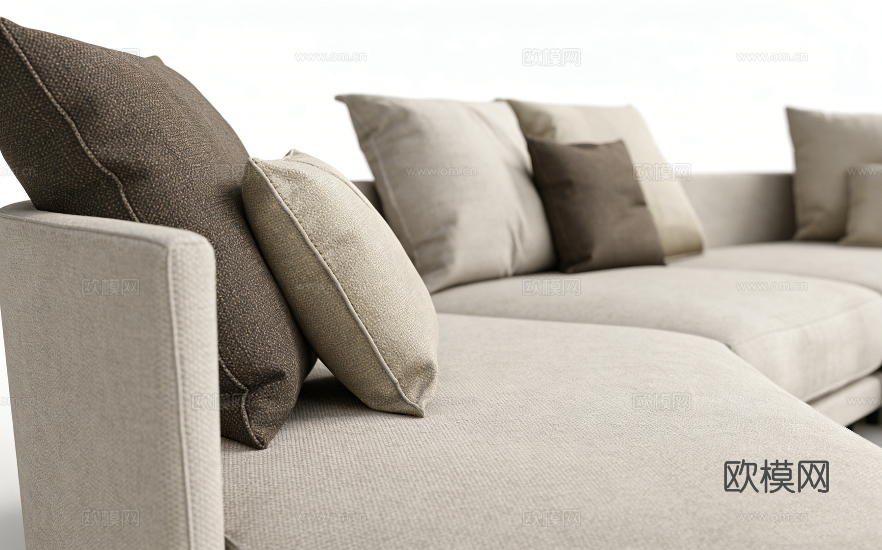 现代简约模块化弧形L型布艺沙发 带抱枕 客厅家具 弧形沙发su模型