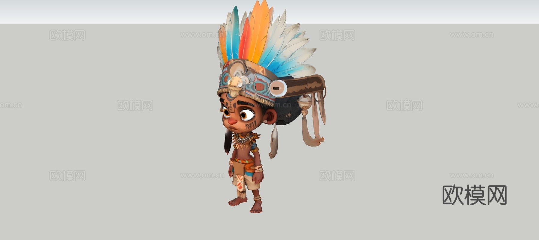 原始人部落黑人人物卡通小孩玩具su模型