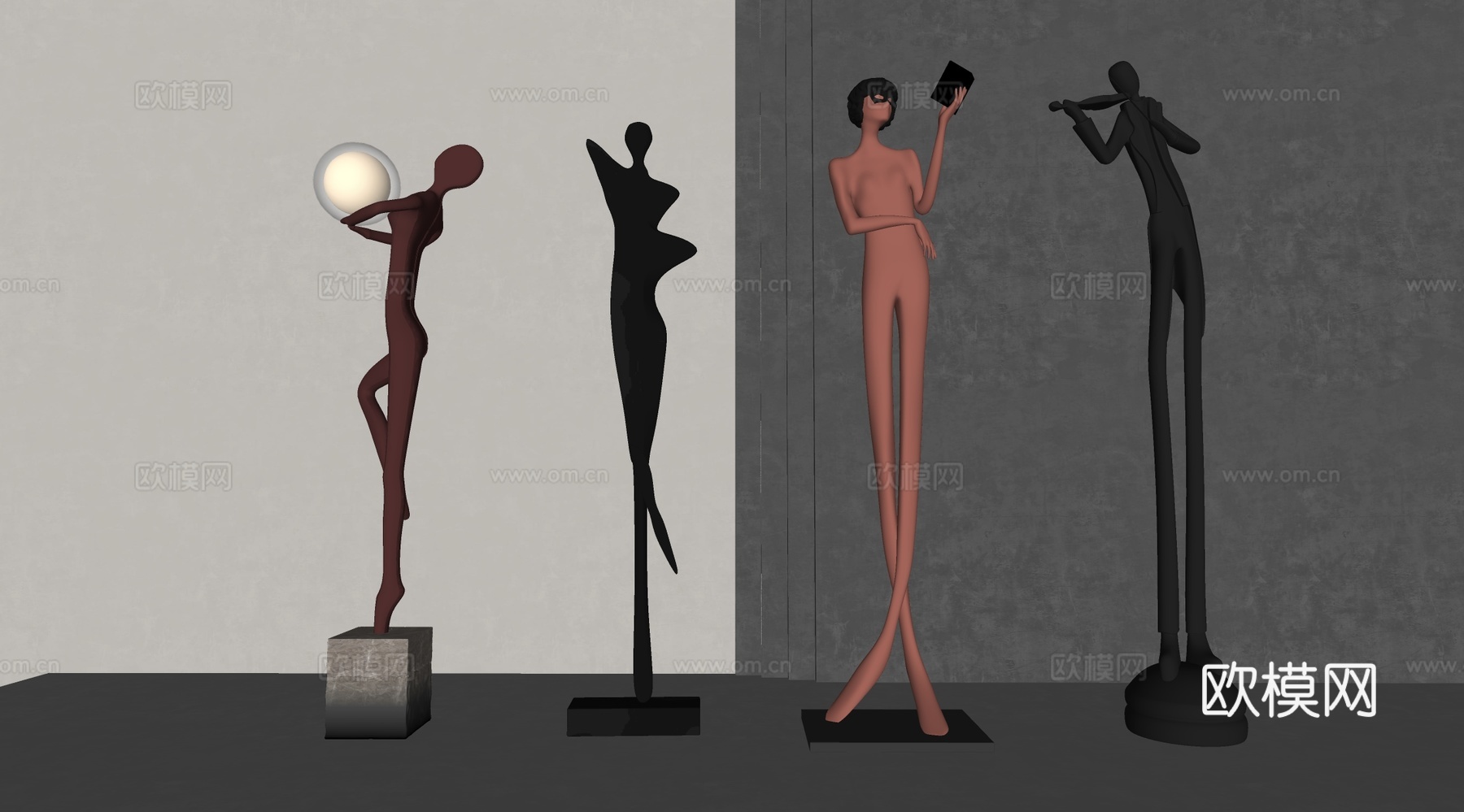 现代意式雕塑摆件 雕像 人形雕塑 人物雕塑 金属摆件 金属雕su模型