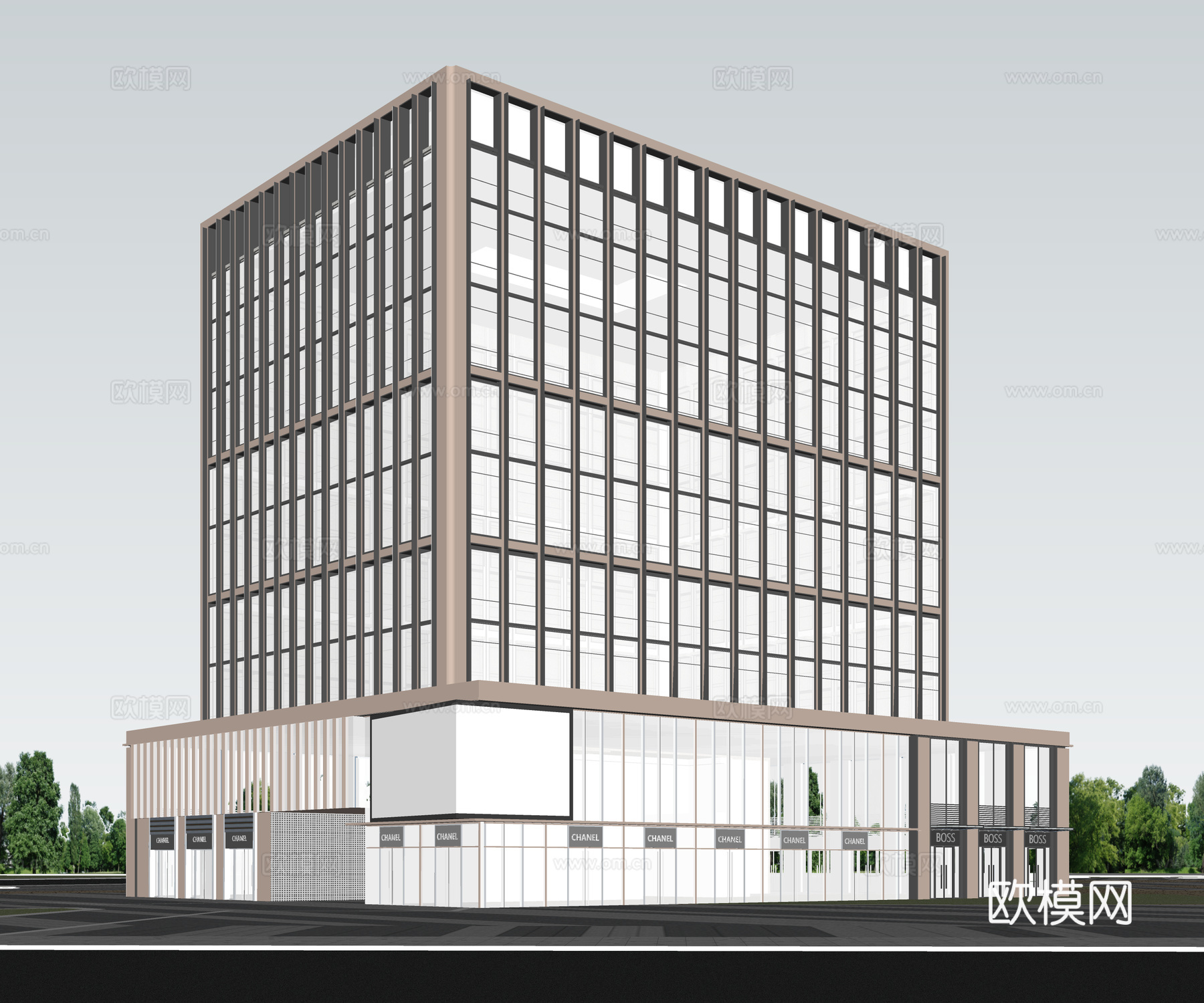 多层办公楼 现代产业园 多层办公 厂房 产业园 办公楼su模型