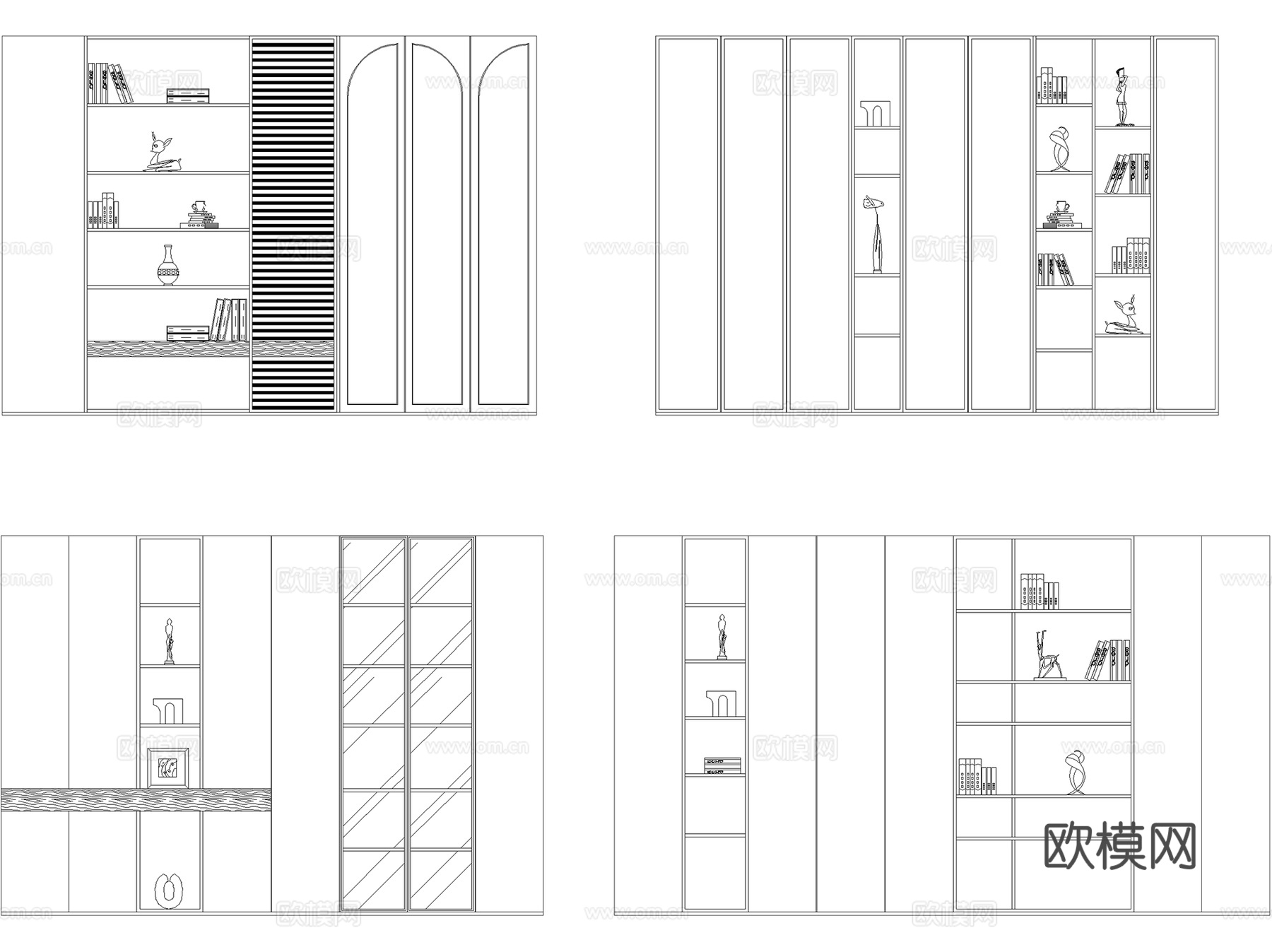 书柜书架置物架立面图库图块CAD施工图集 8套cad施工图