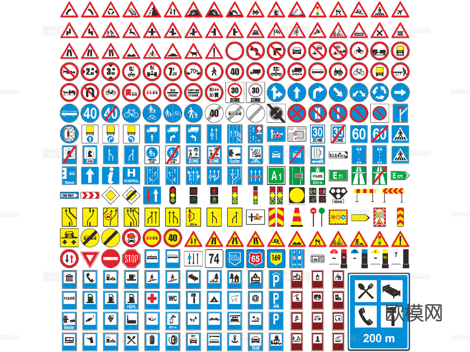 道路交通标识标线警告标志指示牌图标CAD图例图块图库集14套cad施工图