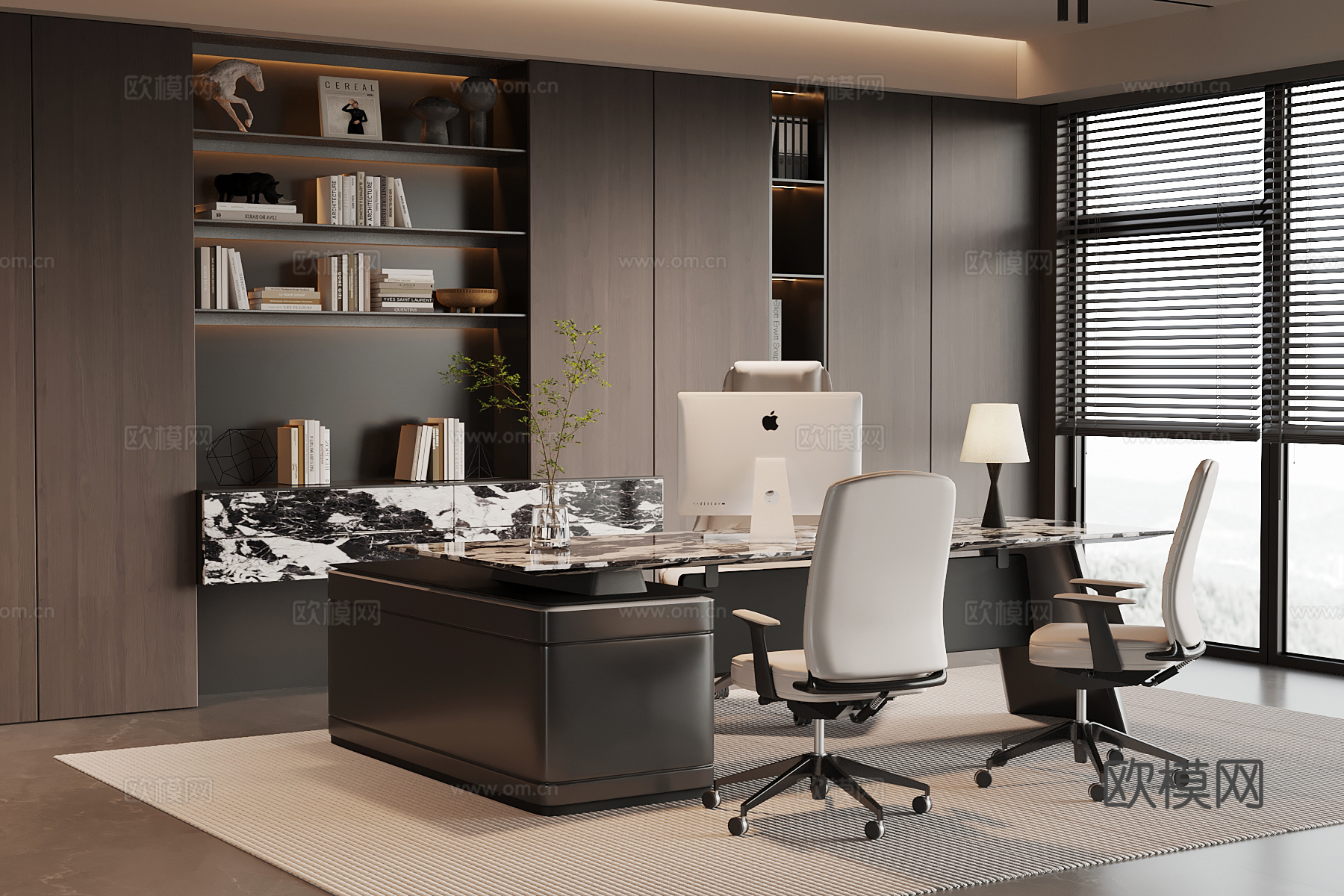 现代意式办公室 经理办公室 办公桌椅 老板椅su模型