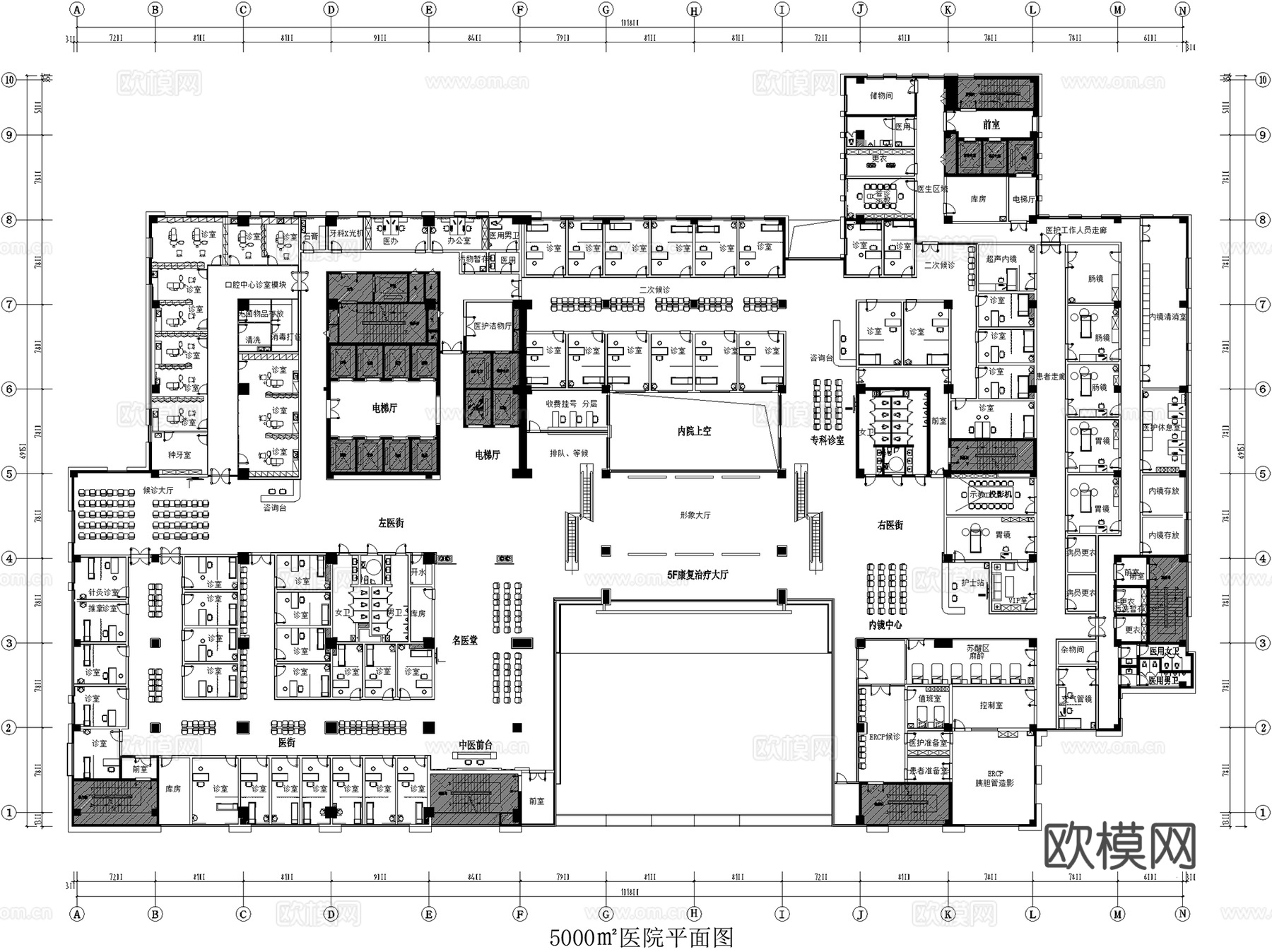 中医院诊所诊室理疗馆门诊体检养生中心药店平面图室内工装CADcad施工图