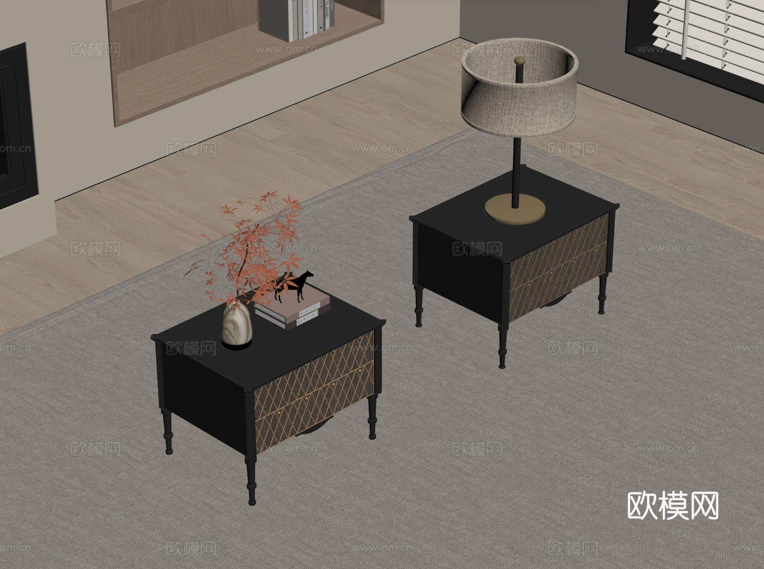 新中式床头柜su模型