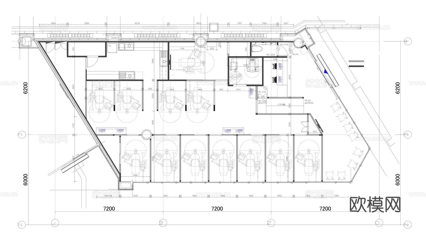 牙科诊所 医院 手术室 门诊平面图cad施工图