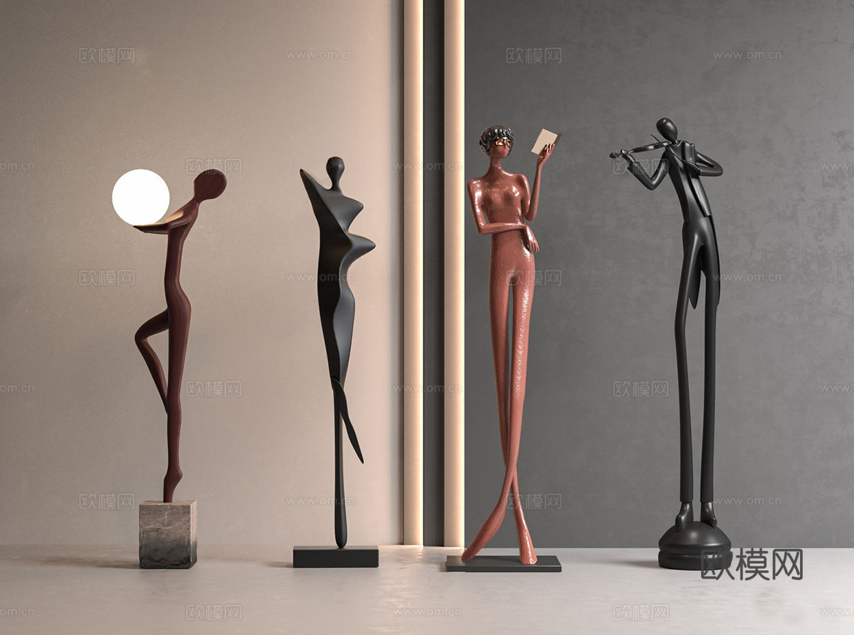 现代意式雕塑摆件 雕像 人形雕塑 人物雕塑 金属摆件 金属雕su模型