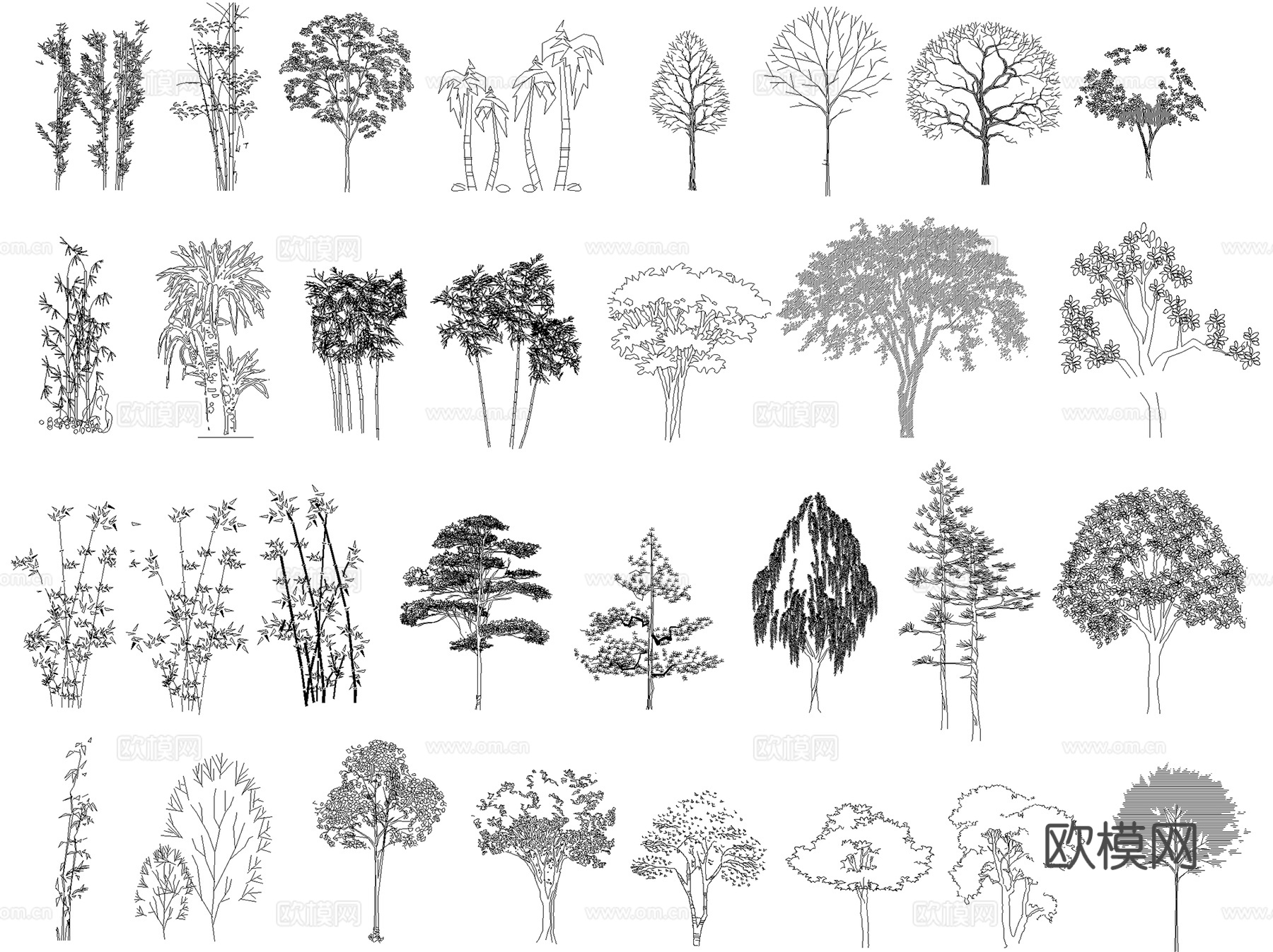 园林景观植物绿化立面组合配置树木苗木平面图例图块图库集 7套cad施工图cad施工图